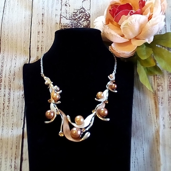 whimsical pearl and metal necklace, silver chain beautiful in person - Picture 1 of 3